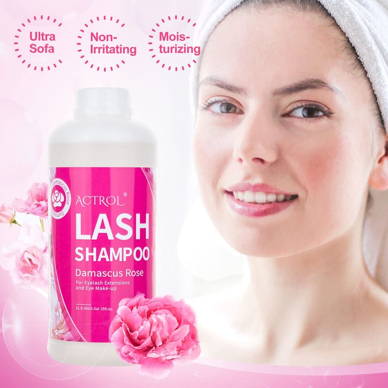 ACTROL Eyelash Extension Cleanser Rose 1L Natural Lash Extension Shampoo Professional Eyelid Foaming Cleanser Paraben & Sulfate Free Non-lrritating with Salon and Home Care
