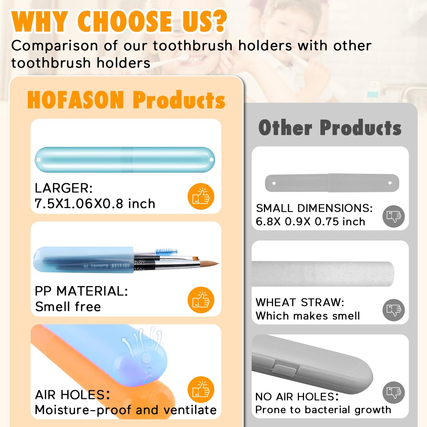 HOFASON 24PCS Large Travel Toothbrush Holders Covers in Bulk, Kids Classroom Plastic Pencil Case, Portable Toothbrush & Toothpaste Case Storage for Back to School Travel Home Use (6 Colors)