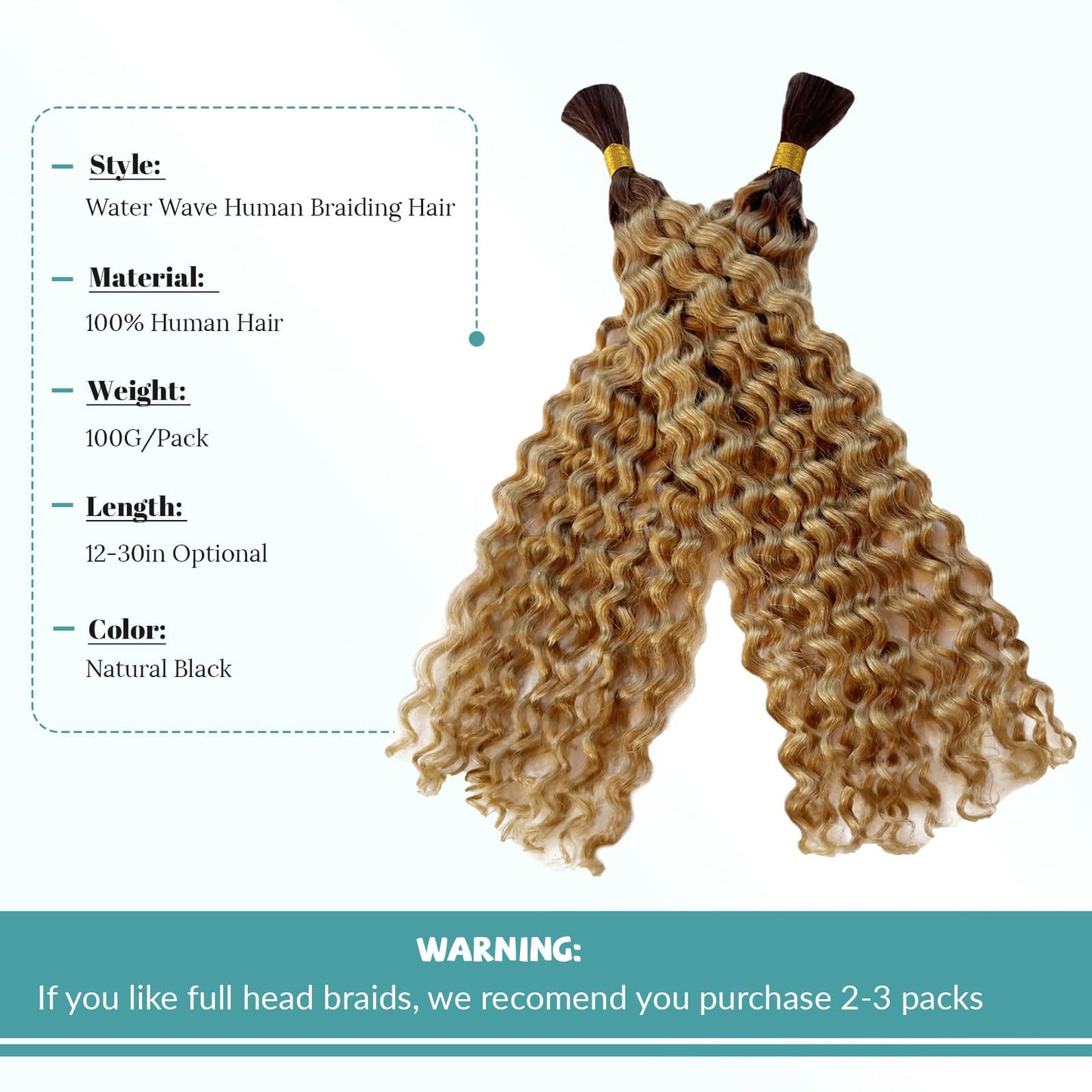 Human Braiding Hair for Boho Braids 22 Inch 100g Highlight Blonde Human Hair Bulk Water Wave 100% Curly Human Hair for Braiding Black Women Wet And Wavy Human Hair 4T27 Color