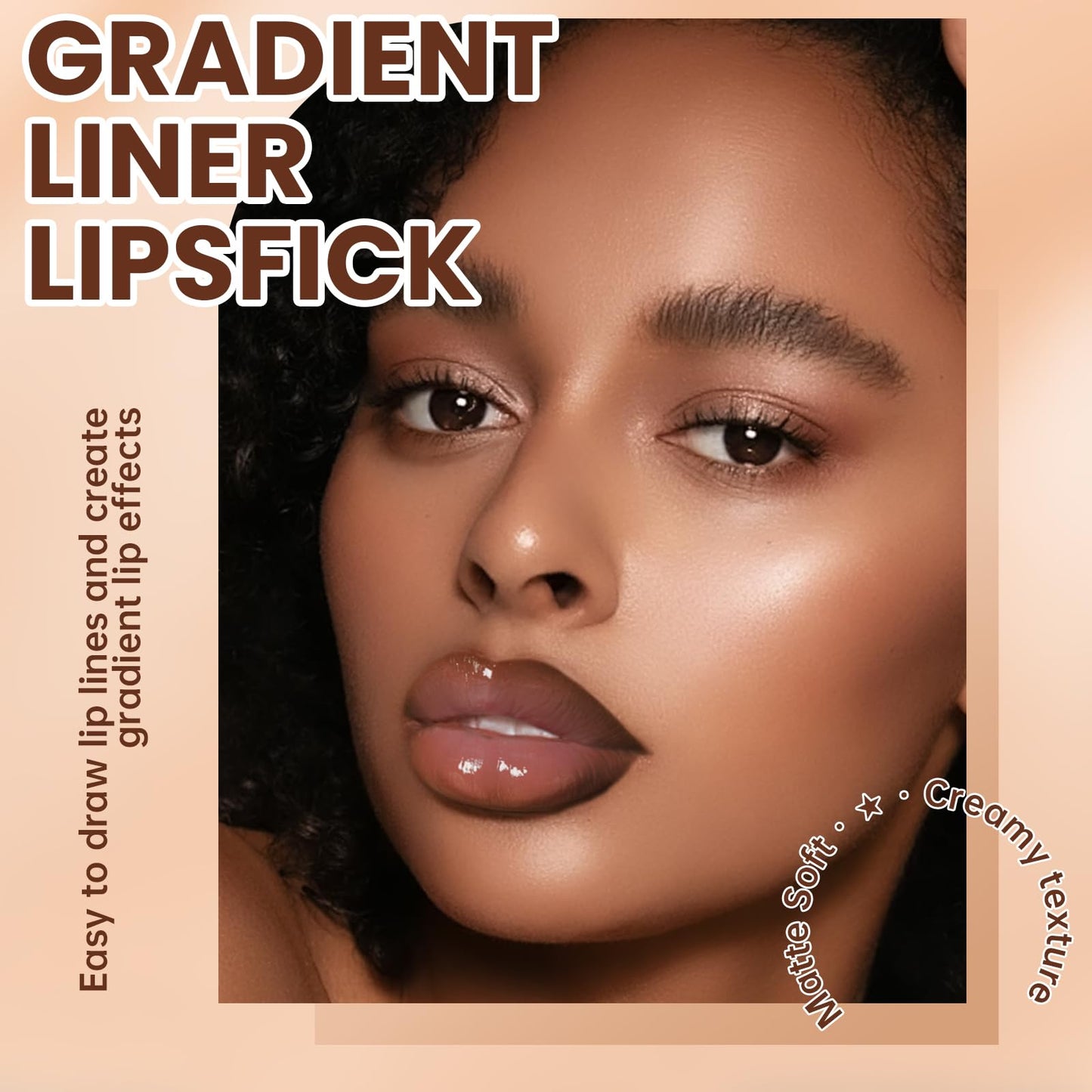 HOSAILY Lip Liner Gloss Set, Light Brown Plumping Lip Liner Lip Pencil Moisturizing Lightweight Lip Gloss Lip Combo, High Shine Glossy Lip Tint Lip Stain Makeup Long Lasting Lip Contour for Women