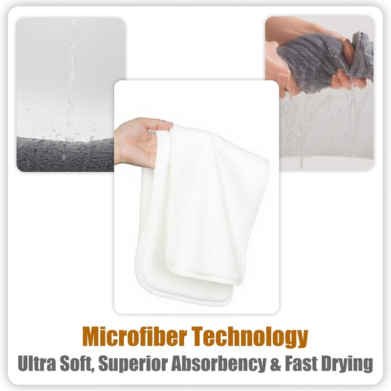 MAYOKEN® U-Shaped Microfiber Facial Towels - 12PCS Ultra-Soft & Absorbent Spa Towels | Warm Yellowish White