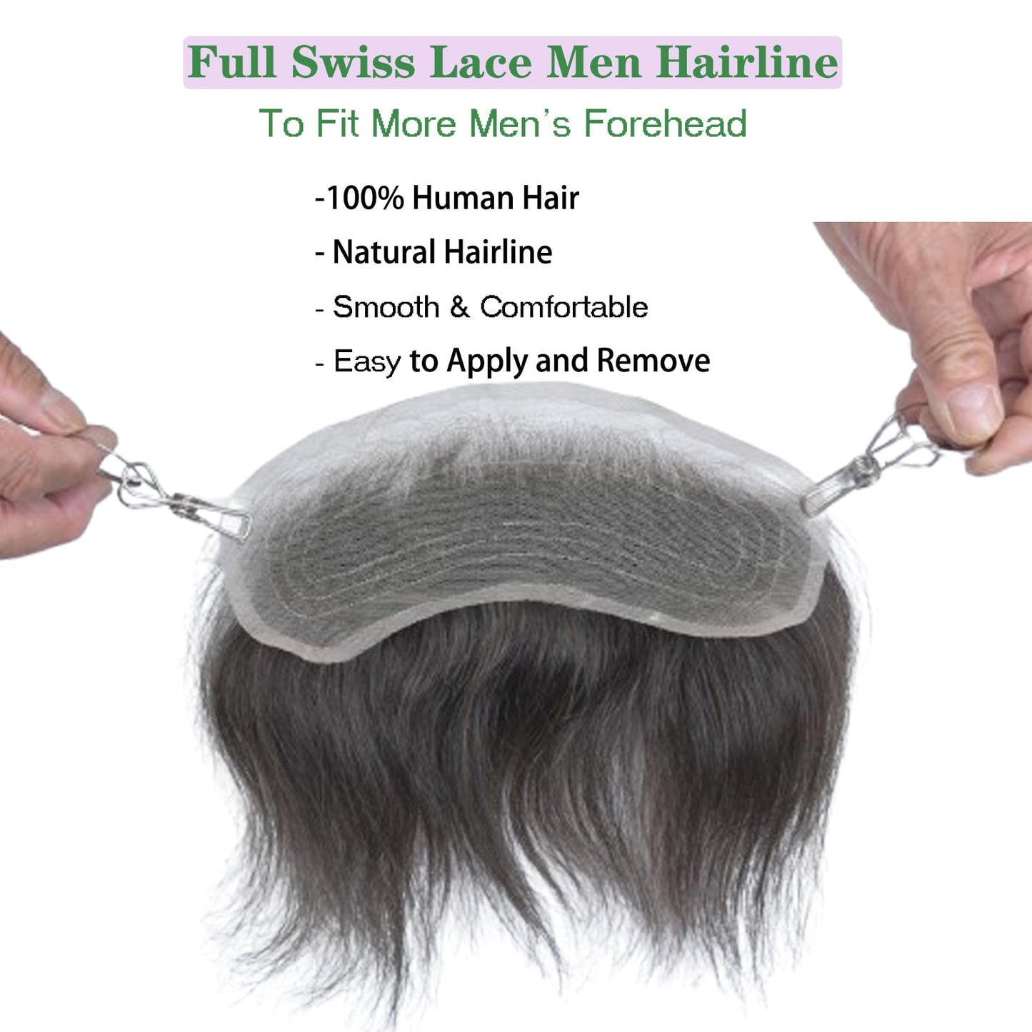 Vennsian Receding Forehead Natural Hairline Full Swiss Lace Frontal Toupee Real Human Hair Replacement System Frontal Hair Topper (1B Black Color, 1.57x7.08 INCH)
