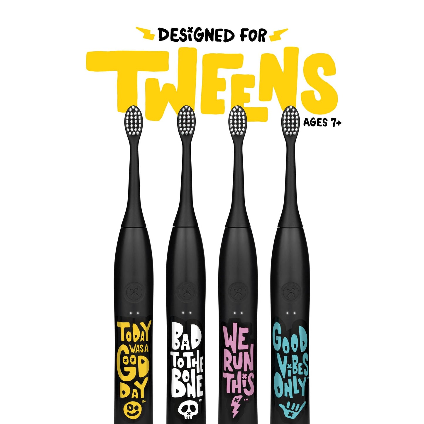 Made by Dentists Sonic X Electric Toothbrush – Rechargeable Kids Sonic Toothbrush, 8X Plaque Removal, 2 Speed Modes, 2-Minute Time, 6 Brush Heads Included, Tweens Ages 7+, Today was A Good Day Edition
