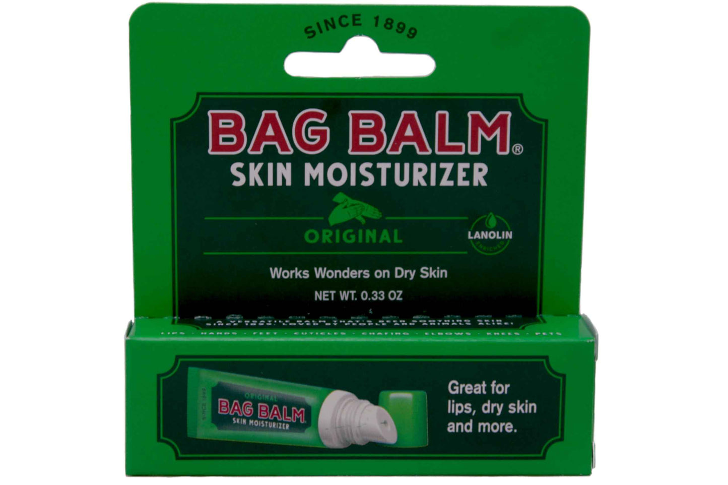 Bag Balm Skin Moisturizer Kit - Original Formula for Dry Skin, Hands, Feet, Lips, Cuticles, Elbows, Heels, Chafing, Pets & Livestock - Includes 1 8 oz Tin & 1 0.33 On The Go Tube
