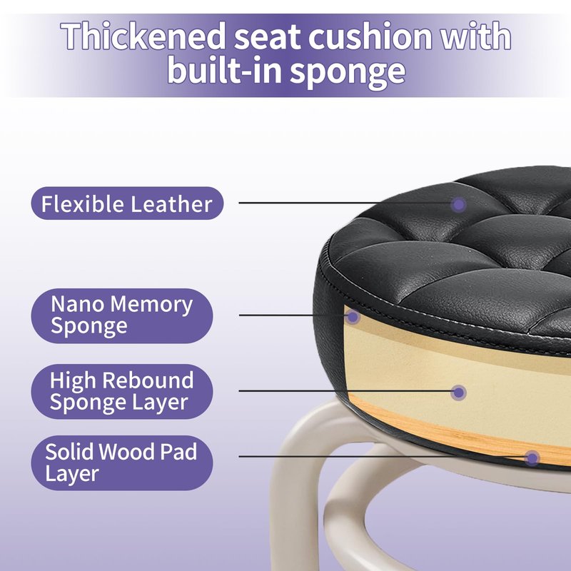 HPONQIONE Round Rolling Low Stool- PU Leather Low Stool 360° More Comfortable Swivel with Thickened Sponge Cushion for Nail Salon, Pedicure, SPA and Home (Black)