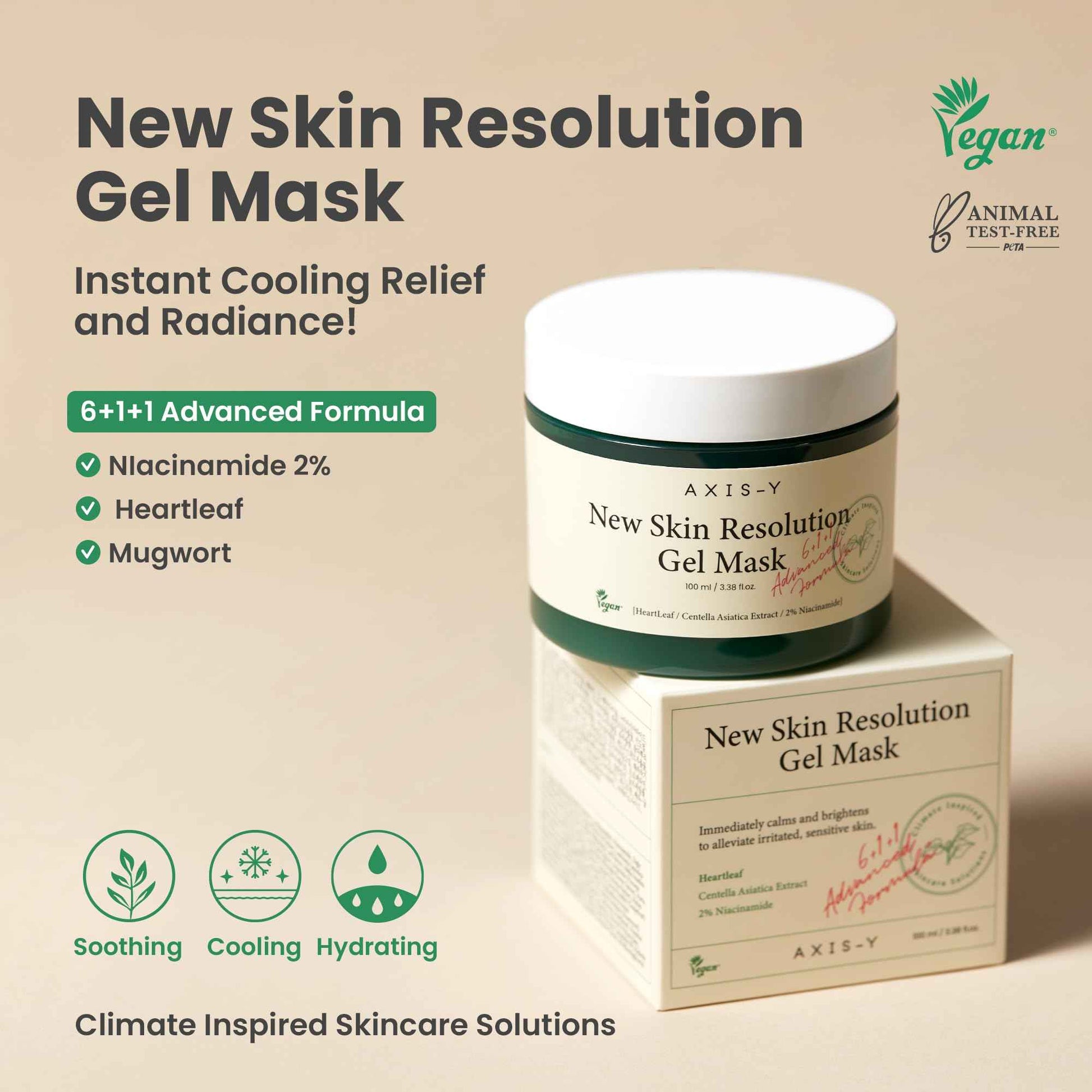 AXIS-Y New Skin Resolution Gel Mask Mugwort with 2% Niacinamide - Spot Treatment for Face, Barrier Repair & Brightening - Vegan Korean Skin Care Face Mask - 3.38 fl. oz.