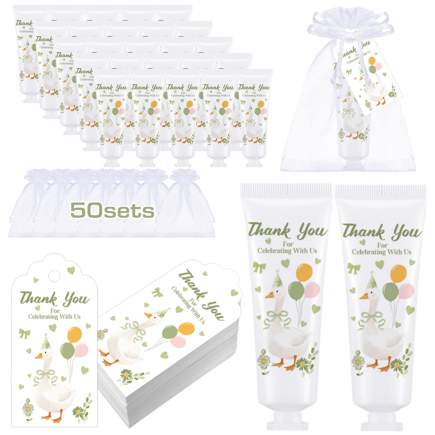 Demissle 50 Sets One Silly Goose Baby Shower Birthday Party Favors Travel Size Hand Cream Appreciation Hand Lotion with Cards and Bags Silly Goose Bulk Gifts for Guests Baby Shower Birthday(Green)