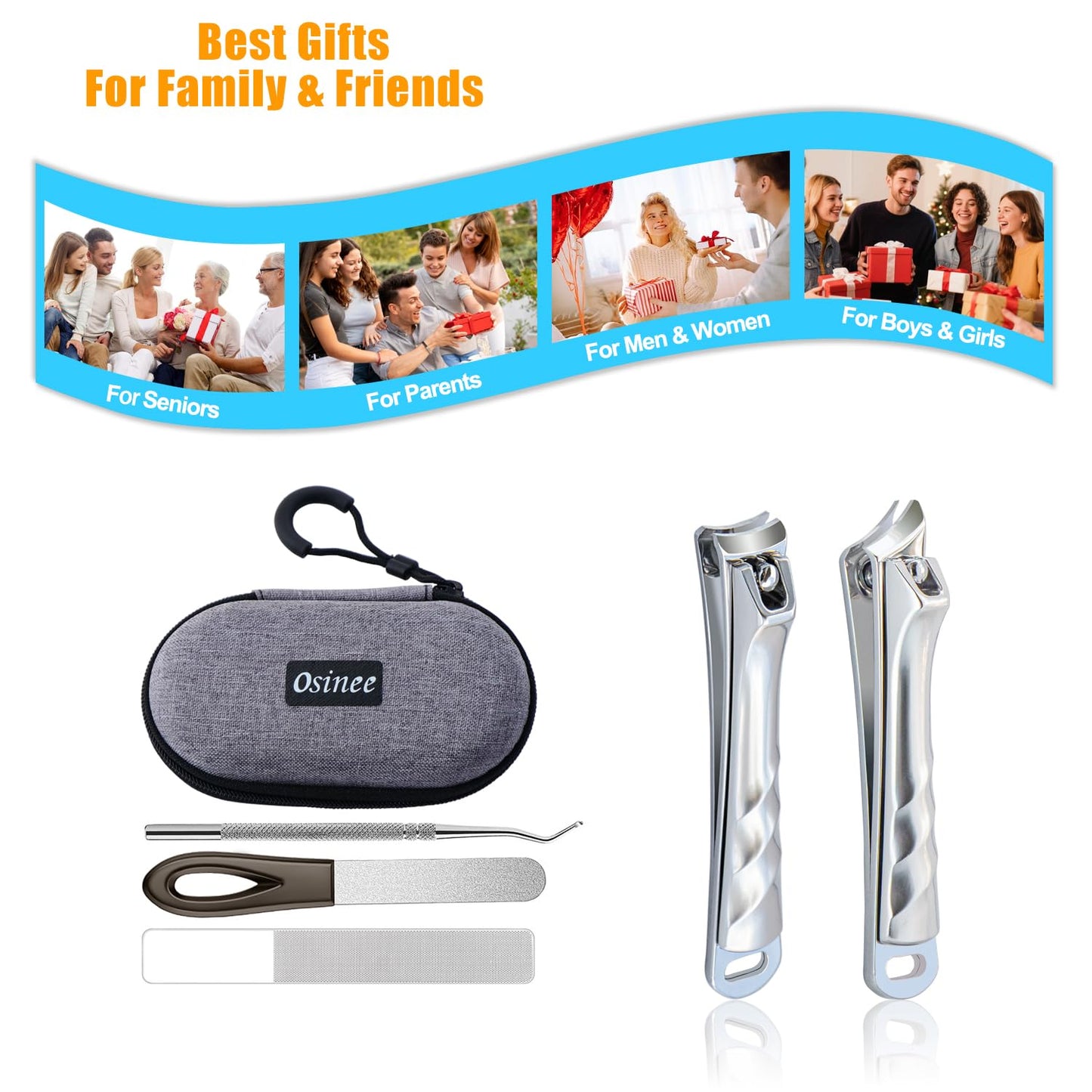 Slanted Angled Heavy Duty Nail Clippers for Thick Nails and Ingrown Nails - Large ToeNail Fingernail Clippers for Men, Seniors and Women - Professional Nail Clippers Set, Nail Cutter - Osinee