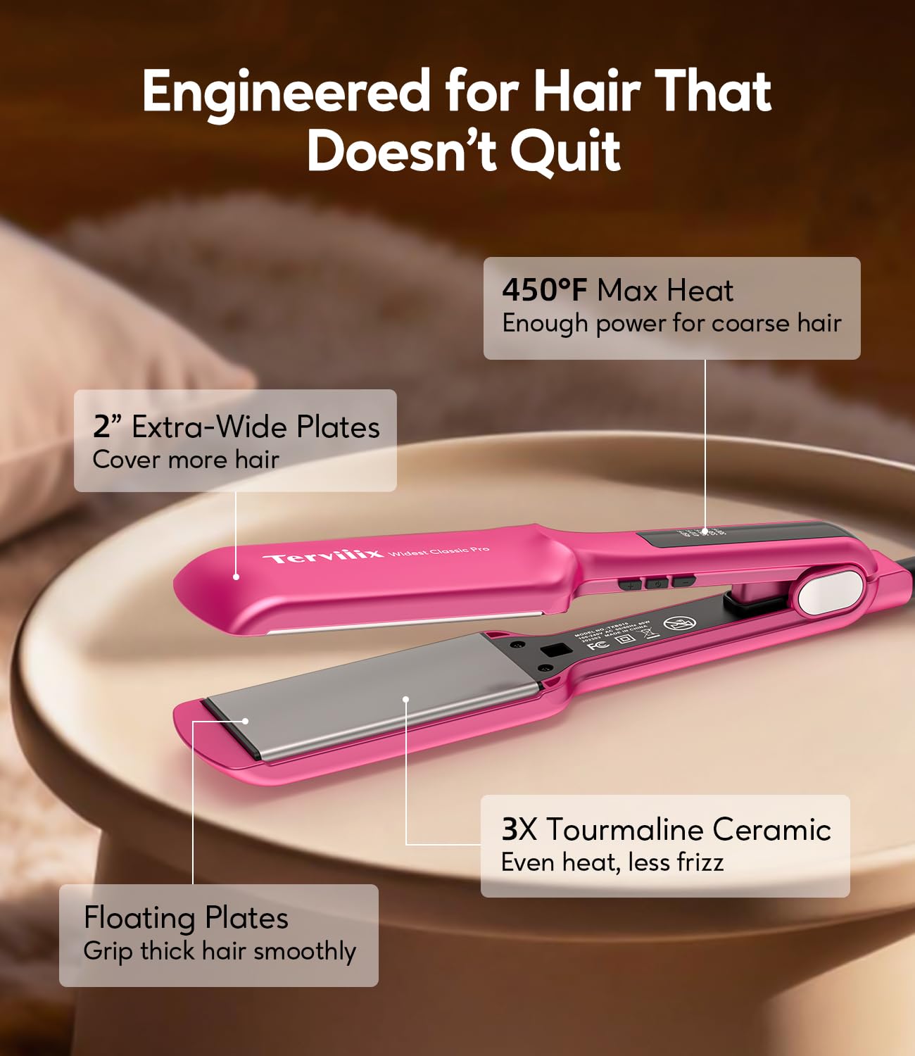 Terviiix 2 Inch Extra Wide Flat Iron Hair Straightener, Ceramic Tourmaline