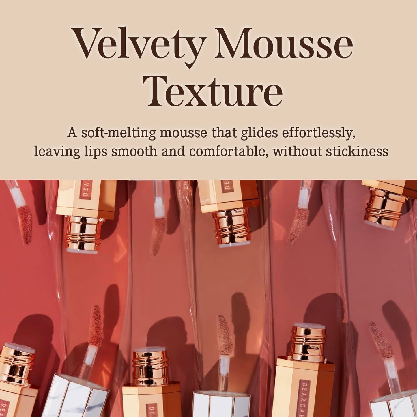 DEARDAHLIA Paradise Dream Velvet Lip Mousse (Teddy) - Vegan Soft-Matte Lip Tint with Lightweight, Buildable, Long-Lasting Color, Whipped Mousse Texture. Cruelty-Free. 0.21 Fl oz