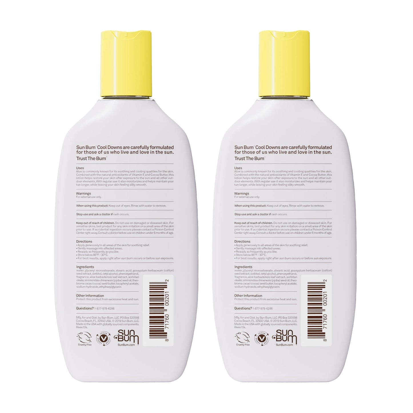 Sun Bum Cool Down Aloe Vera Lotion Vegan After Sun Gel With Cocoa Butter To Soothe and Hydrate Sunburned Skin, 8 oz (Pack of 2)