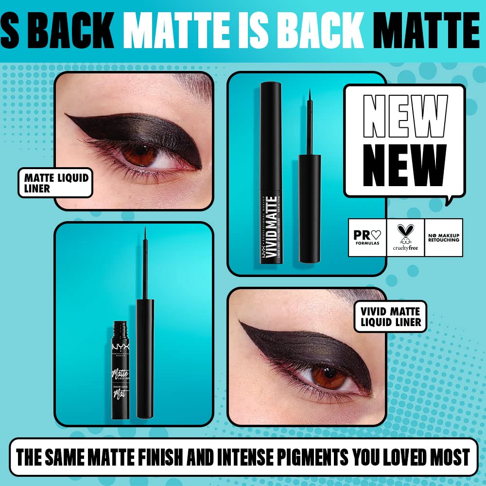 NYX Vivid Matte Liquid Eyeliner - Smear-Resistant Formula with Precise Tip | Black