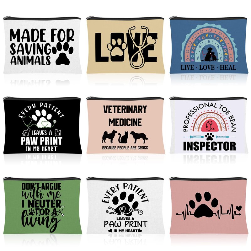Kacctyen 9 Pcs Vet Tech Gifts Cosmetic Bags Veterinarian Makeup Bag for Women Veterinary Technician Gift for Dog Lover Medical Graduate Dog Doctor Animal Lover Christmas Birthday Present Travel Pouch