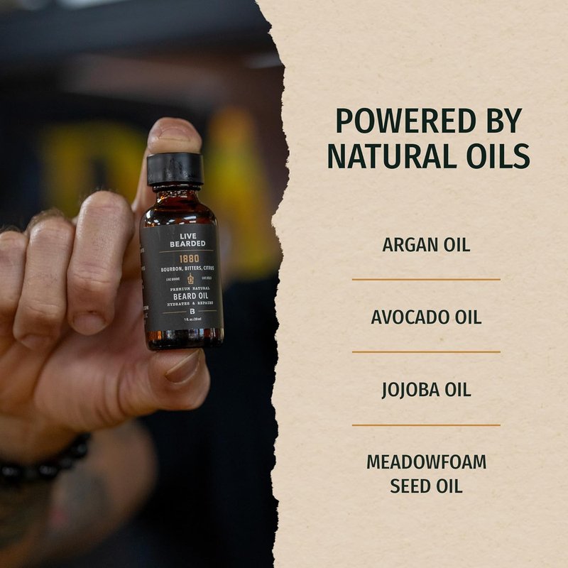 Beard Oil for Men - All-Natural Jojoba for Healthy Hair & Skin | 1 fl oz - 1880 Bourbon Citrus Scent