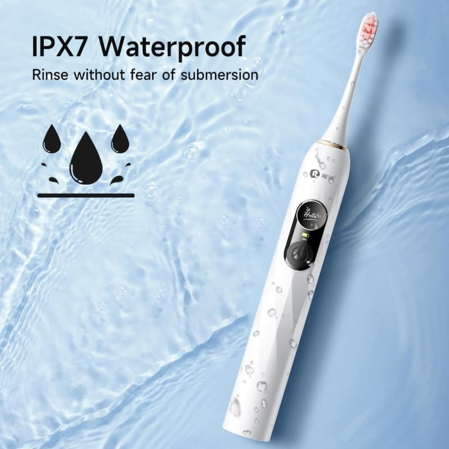 Reva V3 Sonic Electric Toothbrush for Adults, Dual Display, 5 Modes, 200-Day Battery, 4 Brush Heads, IPX7 Waterproof (White)