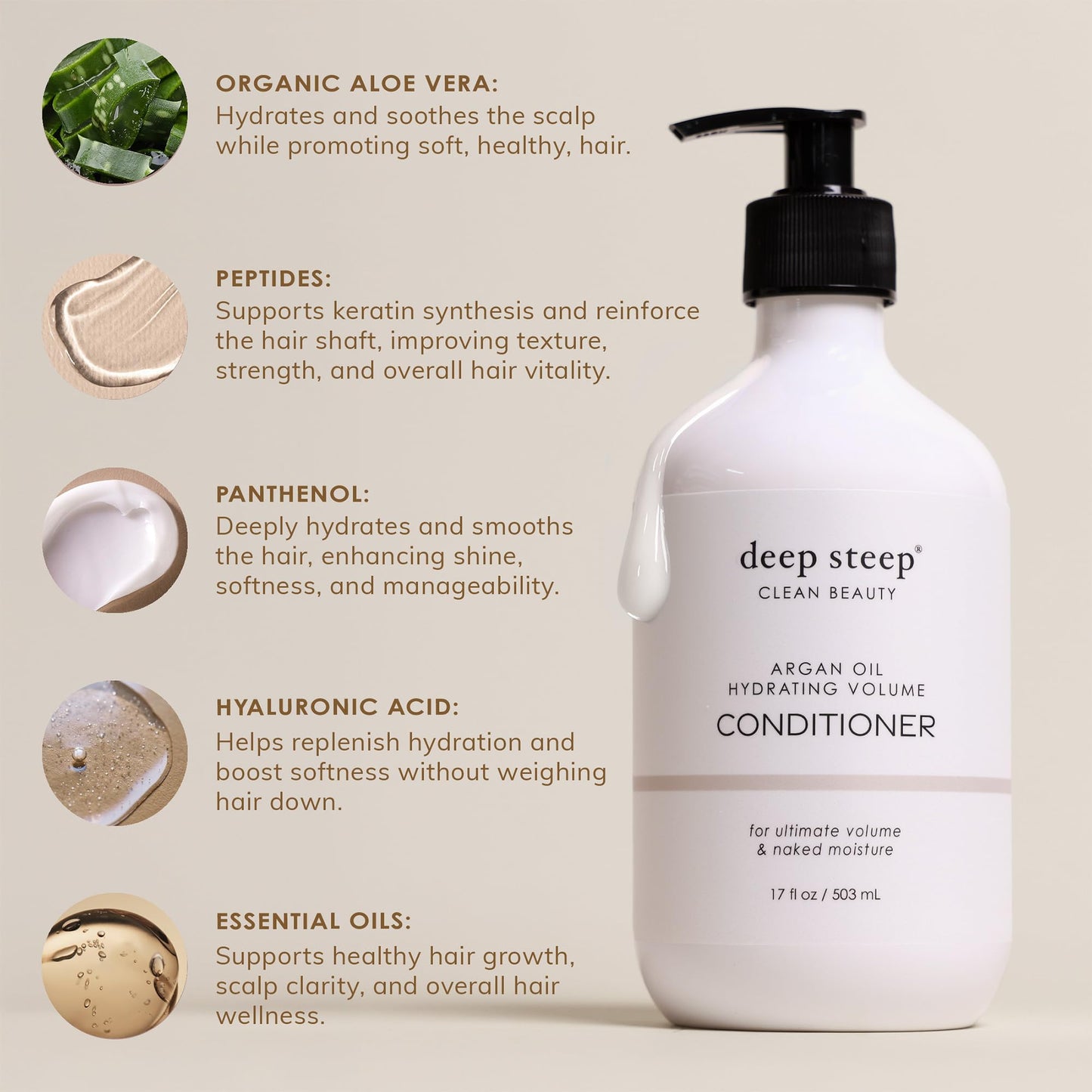 Deep Steep Argan Oil Hydrating Volume Conditioner, 17 oz – Moisturizing Conditioner with Aloe Vera, Marula Oil, Rice Protein & Glycerin – Silicone-Free, Vegan, Clean Beauty Hair Care, Silky Hair