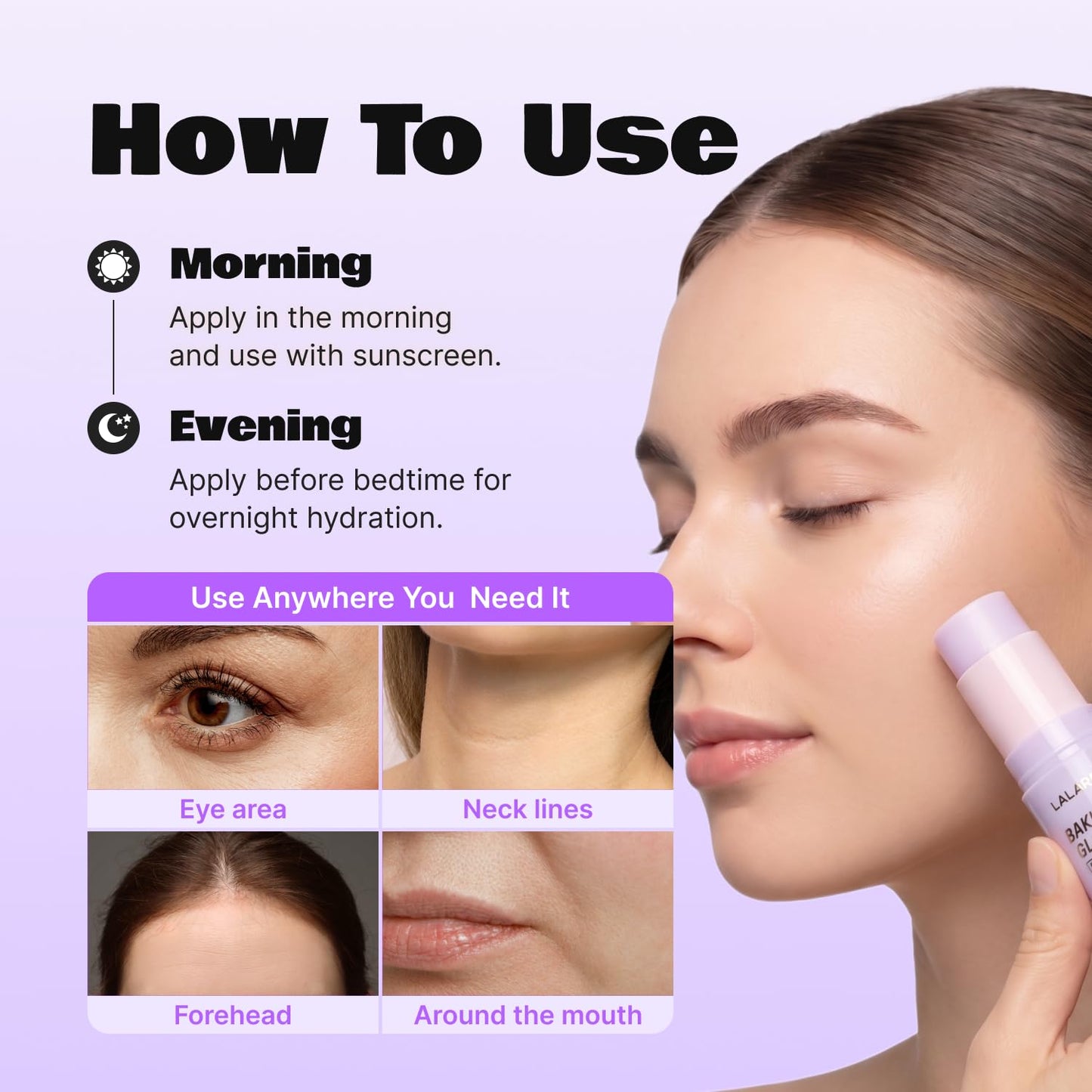 LALARECIPE Bakuchinol Multi Glow Balm Stick with Bakuchiol + Retinol for Under Eye Cream, Face Neck Cream, Korean Skin Care, All in One Hydrating Moisturizer (0.35 Oz)