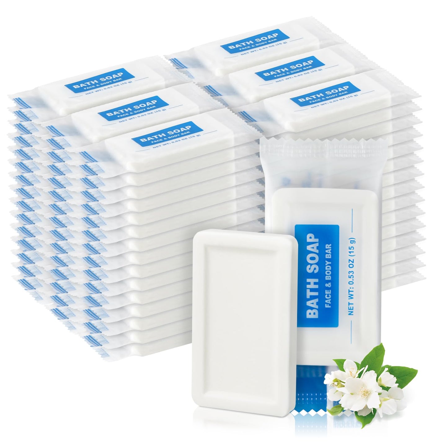 HAIFOTRVA 100 Pack Mini Travel Size Bar Soap Bulk,0.53 oz/15 grams Individually Wrapped Small Disposable Hotel Soap Bars Toiletries for Church,Homeless Gifts,Bathroom,Guest