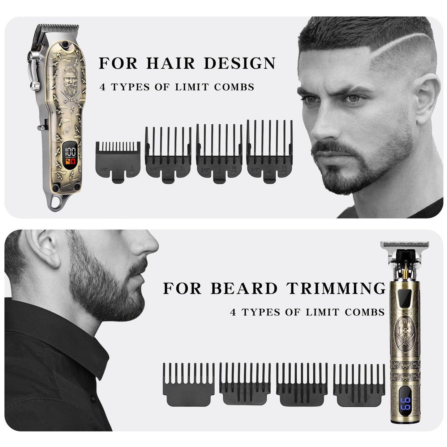 LQT Professional Hair Clipper Set, Digital Display Trimmer Kit with Accessories, Barber Case and Cape, Vintage Design