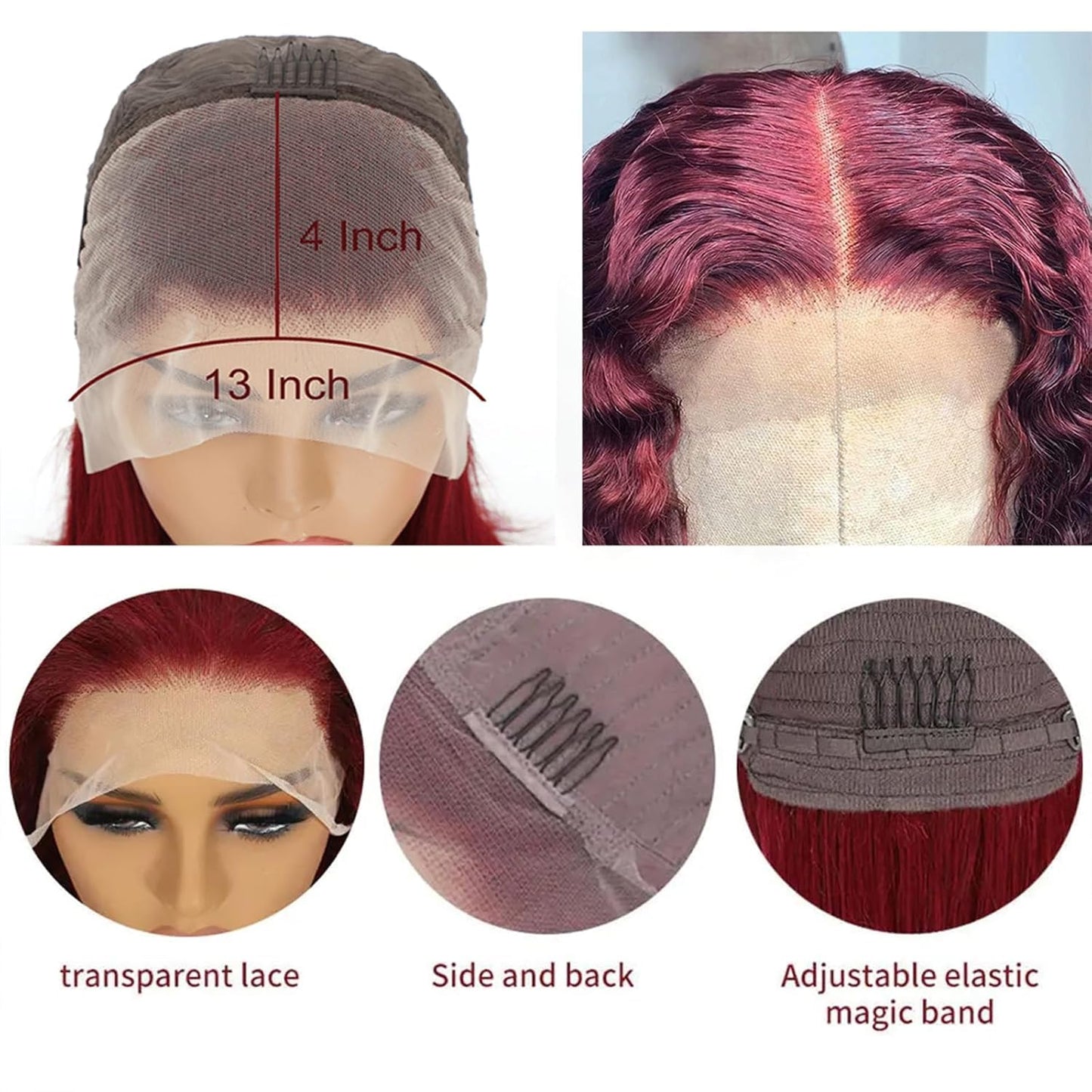 Jinhongze 99J Burgundy Bob Wigs Human Hair Burgundy Curly Lace Front Wigs Human Hair 13x4 Lace Front Wigs Short Curly Bob Wigs Deep Curly Lace Front Wigs for Black Women 8 Inch