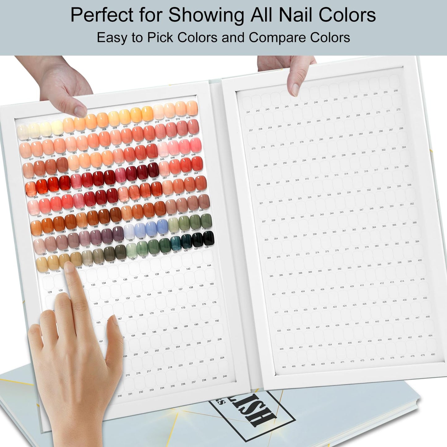 C12rtive 480 Nail Swatch Book,Professional Nail Polish Chart Book with 600 Practice Tips & 1-500 Number Labels, Pre-Numbered Slots,Perfect for Salons and Home Use(Starry Sky)