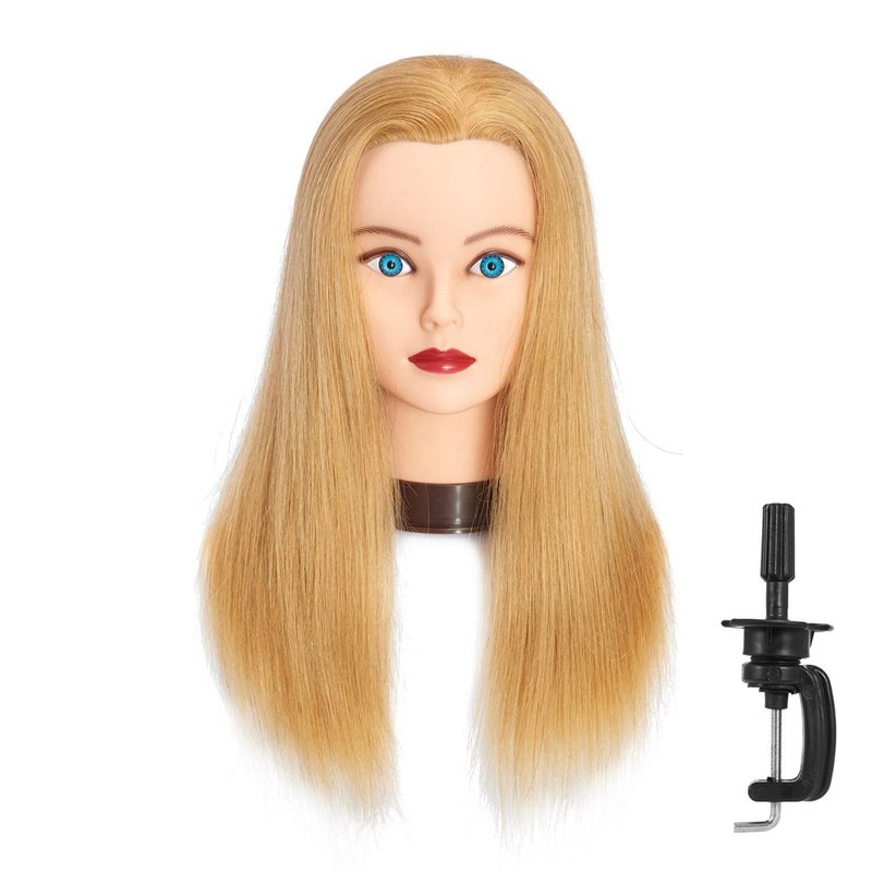 Headfix 20"-22" Hair Mannequin Head 100% Human Hair Hairdresser Practice Styling Training Head Cosmetology Manikin Doll Head With Clamp (6F1919LB0414H)