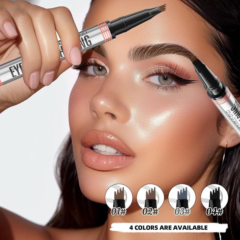 2024 New 2-in-1 Eyebrow Pencil with Gel,Waterproof Magic Eyebrow Pencil,Dual-Ended 3D Microblading Eyebrow Pen with 4 Tip & Eyebrow Brush, Makeup Long-Lasting Eyebrow Pen for Women (Light Brown)
