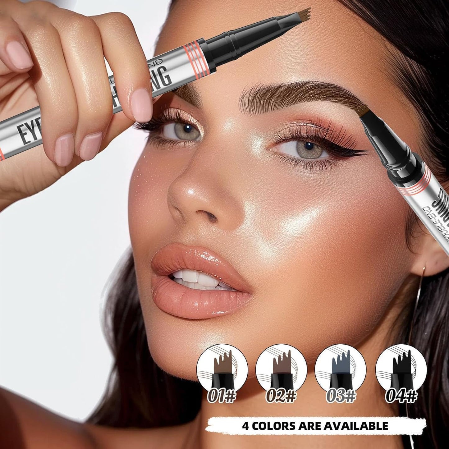 2-in-1 Eyebrow Pencil with Gel,2025 NEW Waterproof Magic Eyebrow Pencil,Dual-Ended 3D Microblading Eyebrow Pen with 4 Tip & Eyebrow Brush, Makeup Long-Lasting Eyebrow Pen for Women (Dark Brown)