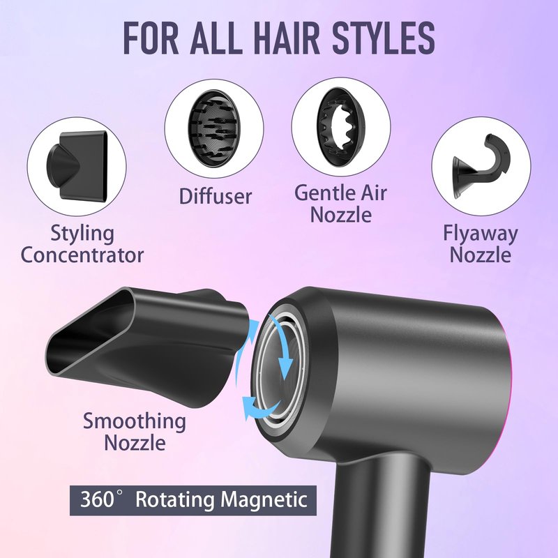 Hair Dryer, Blow Dryer with Diffuser,1800W High Speed Drying Low Noise Hair Ionic Hairdryer for Home Salon Travel