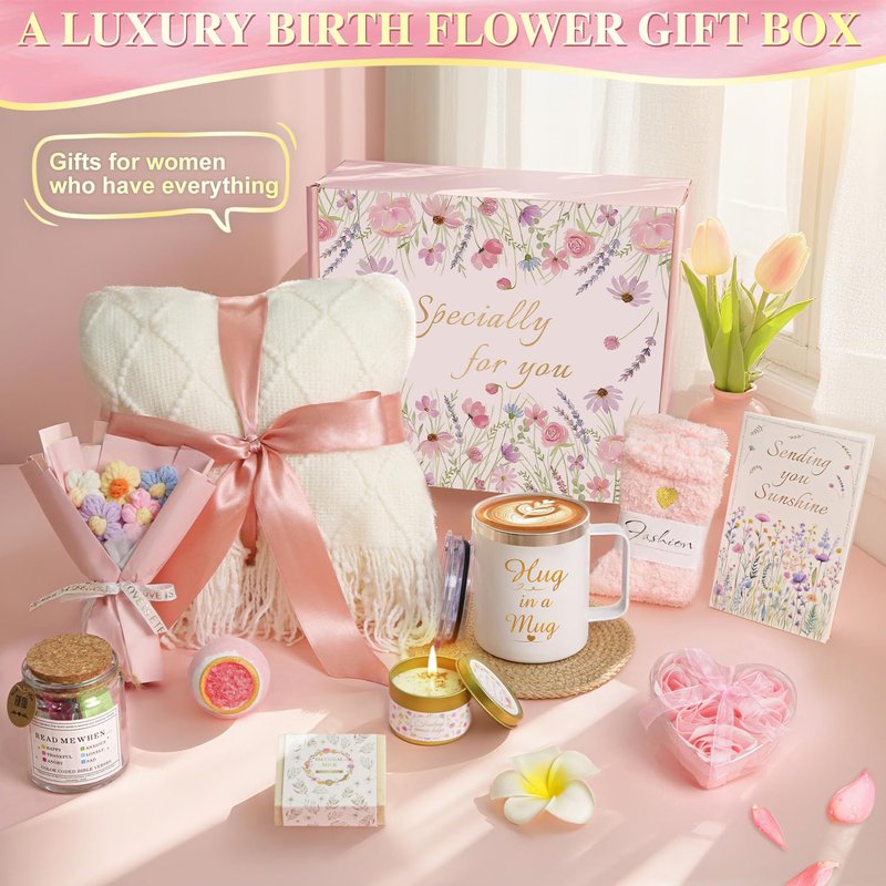11 PCS Birthday Gifts for Women, Get Well Soon Gift Baskets for Women Self Care Gifts, Spa Care Package After Surgery Thinking of You Sympathy Gift,Gift for Sick Friends Mom w/Blanket