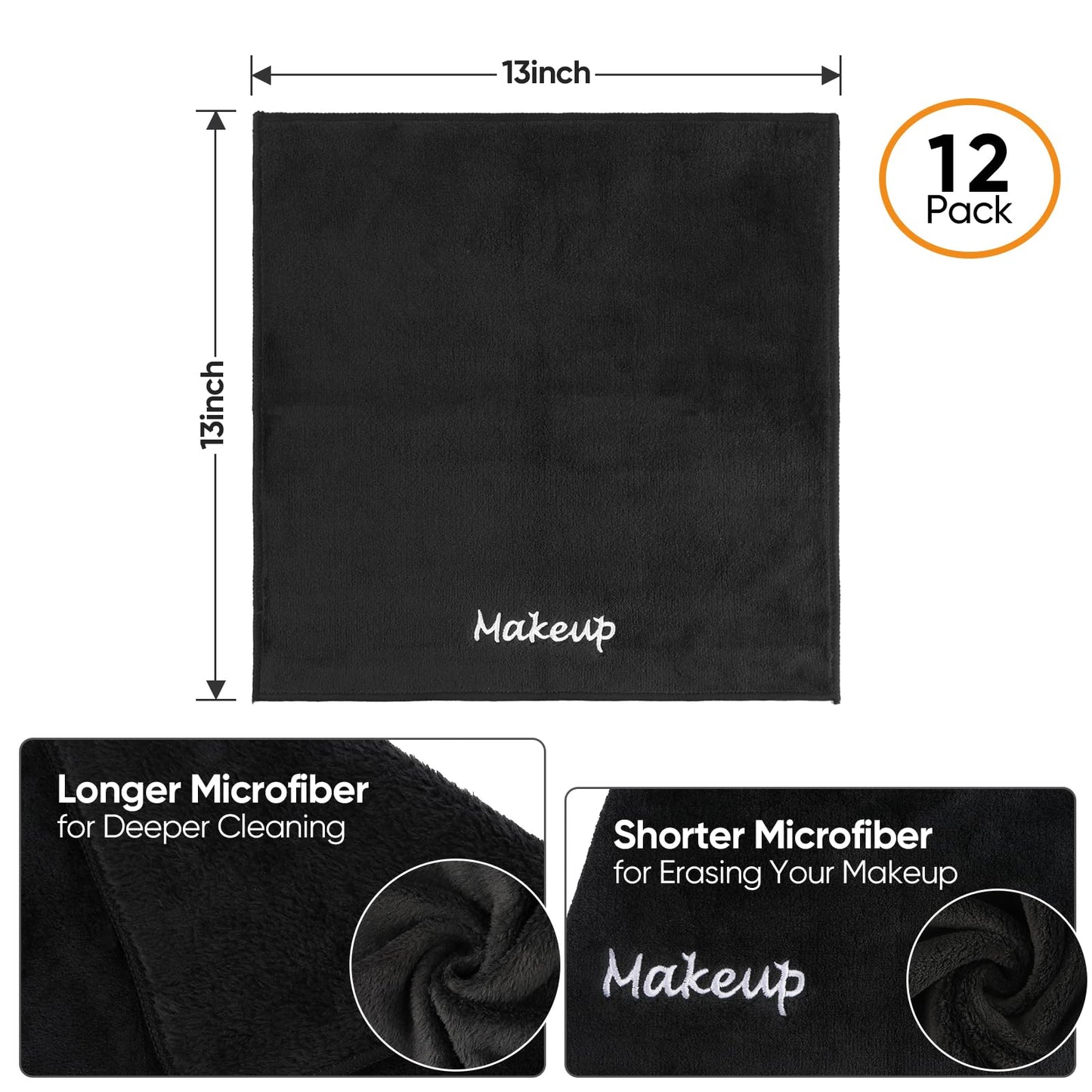 UNIMADE Makeup Remover Cloth, 12 Pack Black Facial Wash Cloths, Soft Coral Fleece Microfiber Towels for Face, Hand, and Bathroom(13" x 13")