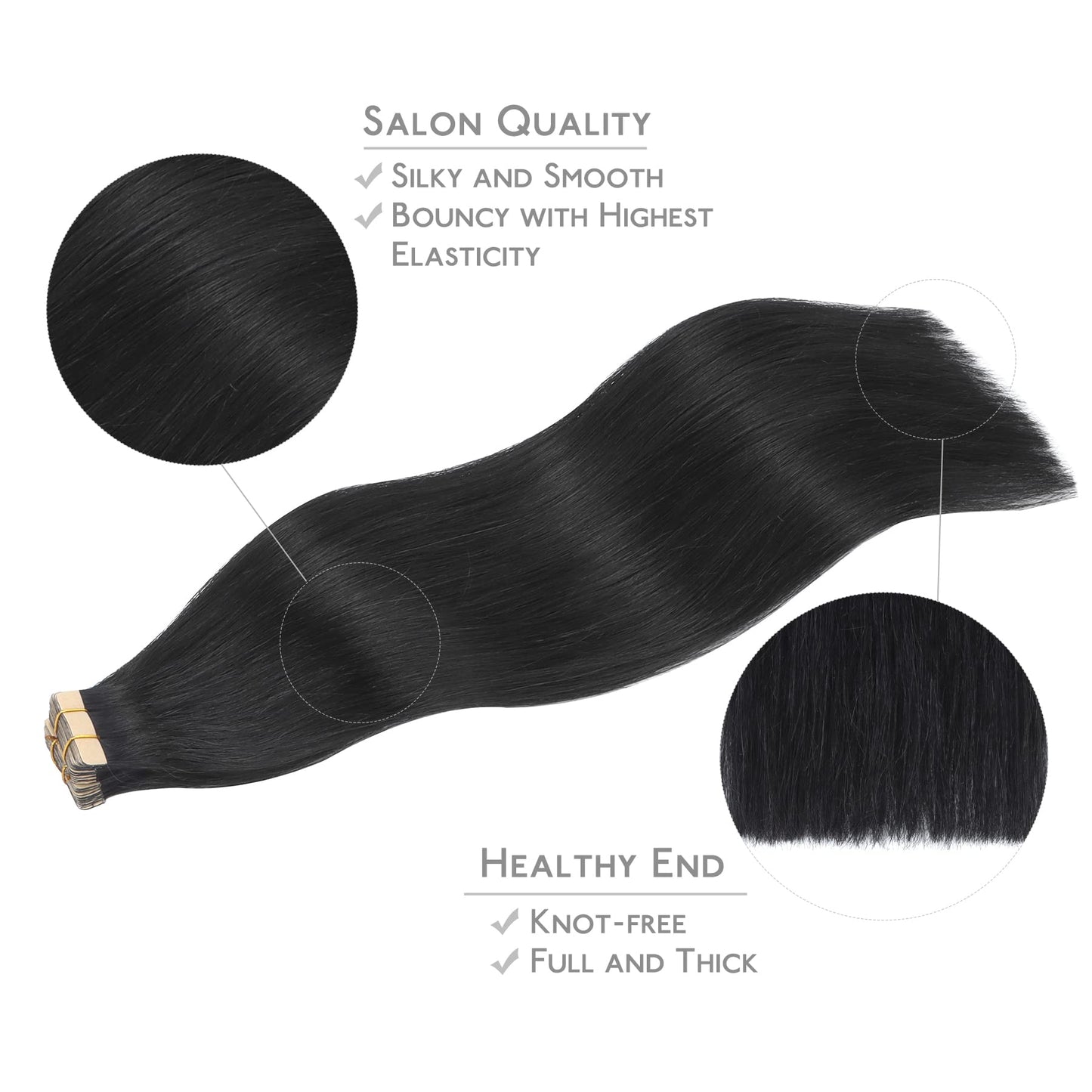 WENNALIFE Tape in Hair Extensions Human Hair, 20pcs 50g 20 inch Jet Black Remy Hair Extensions Straight Human Hair Tape in Extensions Skin Weft Tape Extensions Human Hair