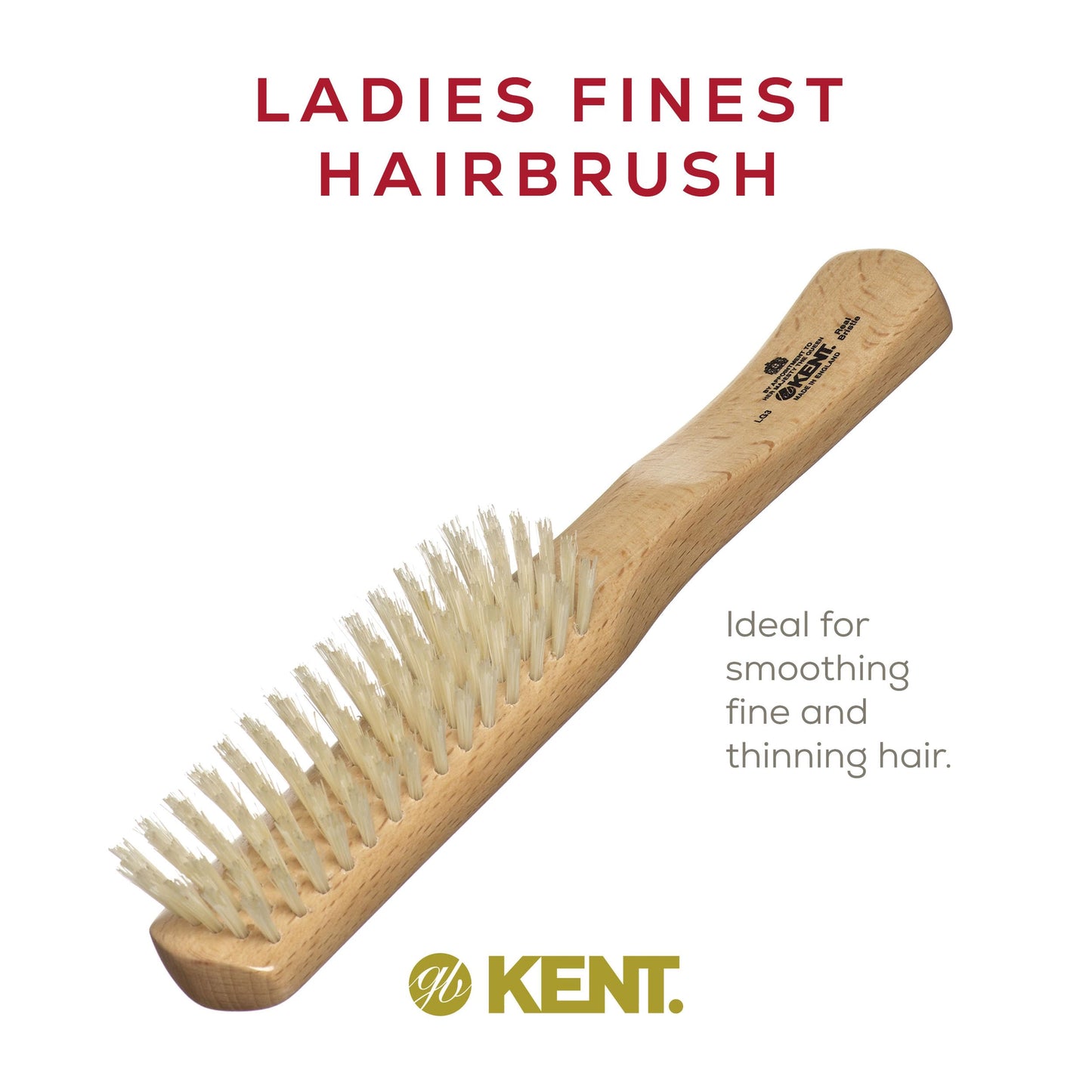 Kent LG3 Finest Hair Brushes for Women - Natural Beechwood and Boar Bristle Narrow Hairbrush for Fine or Medium Thickness Hair All Lengths - Dry Brush for Styling, Straightening, and Stimulating Oils…