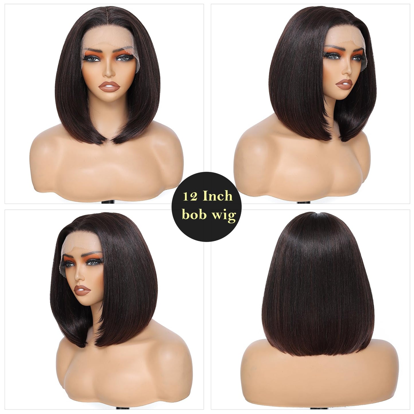 JANATOUCH Brown Straight Bob Wig for Women, Shoulder Length Lace Front Wig with Natural Middle Part Soft Silky Synthetic Wig Realistic Short Wig