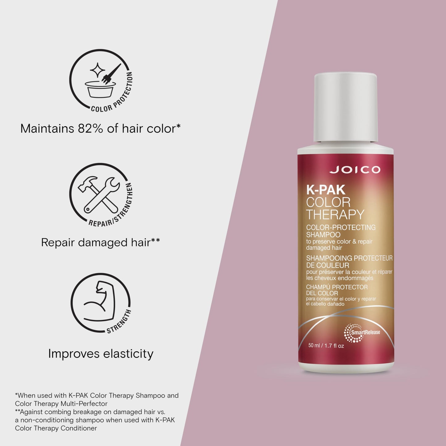 Joico K-PAK Color Therapy Color-Protecting Shampoo | For Color-Treated Hair | Boost Shine | Improve Elasticity | Repair Breakage | Rebuild Damaged Hair | With Keratin & Argan Oil | 1.7 Fl Oz
