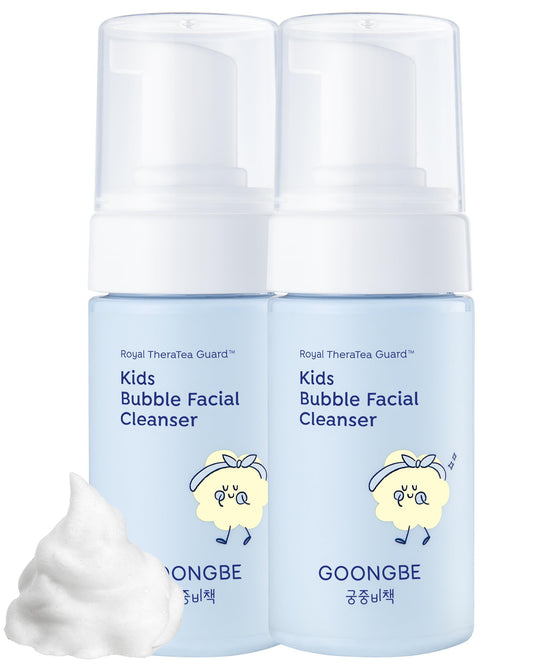 GOONGBE Kids' Bubble Facial Cleanser - Korean Kids Low pH Bubble Foam Face Wash - Gentle Cleansing & Hydrating with Panthenol and Amino Acids - Allergen Free Scent, 3.38 fl.oz. 2 Pack