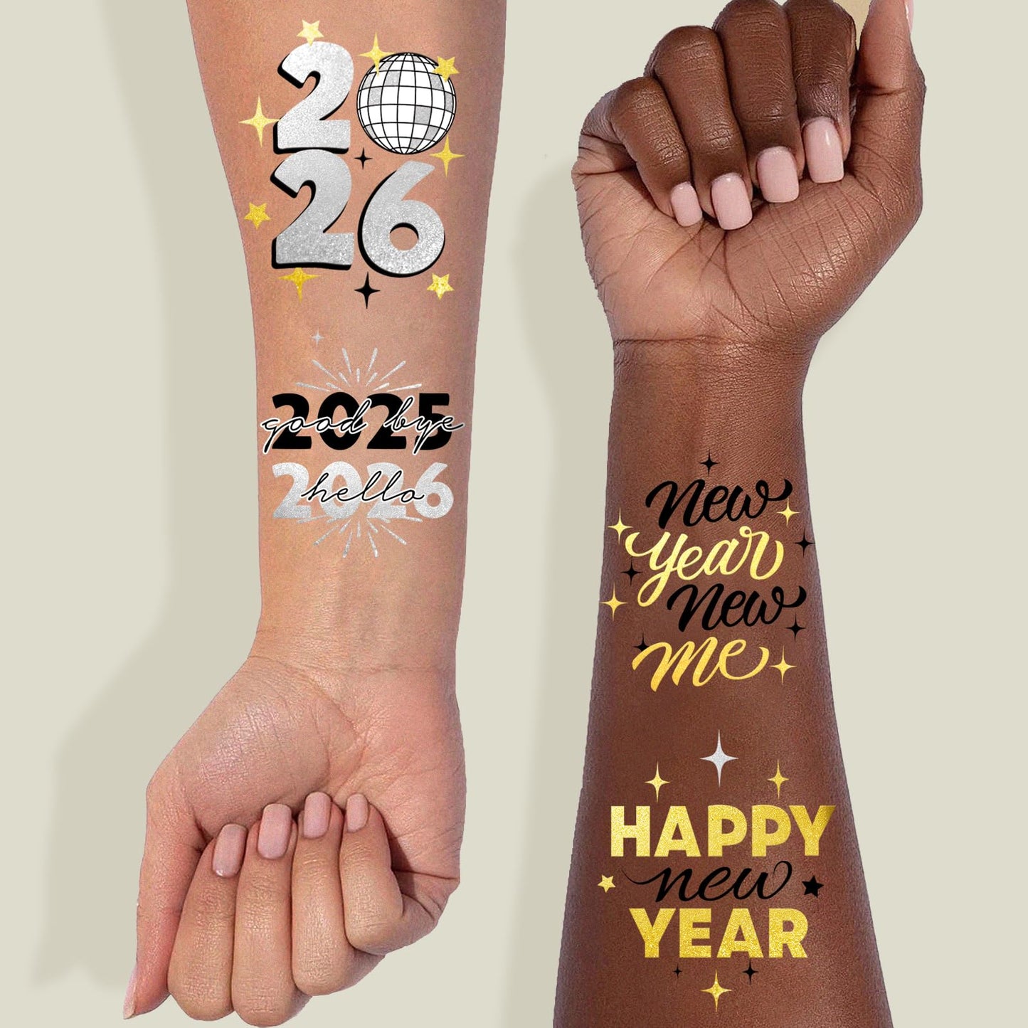 Ovasorve New Years Eve Party Supplies 2026 Temporary Tattoos 40 Gold Silver Foil Styles NYE Party Favors Happy New Years Decorations 2026 NYE Decor