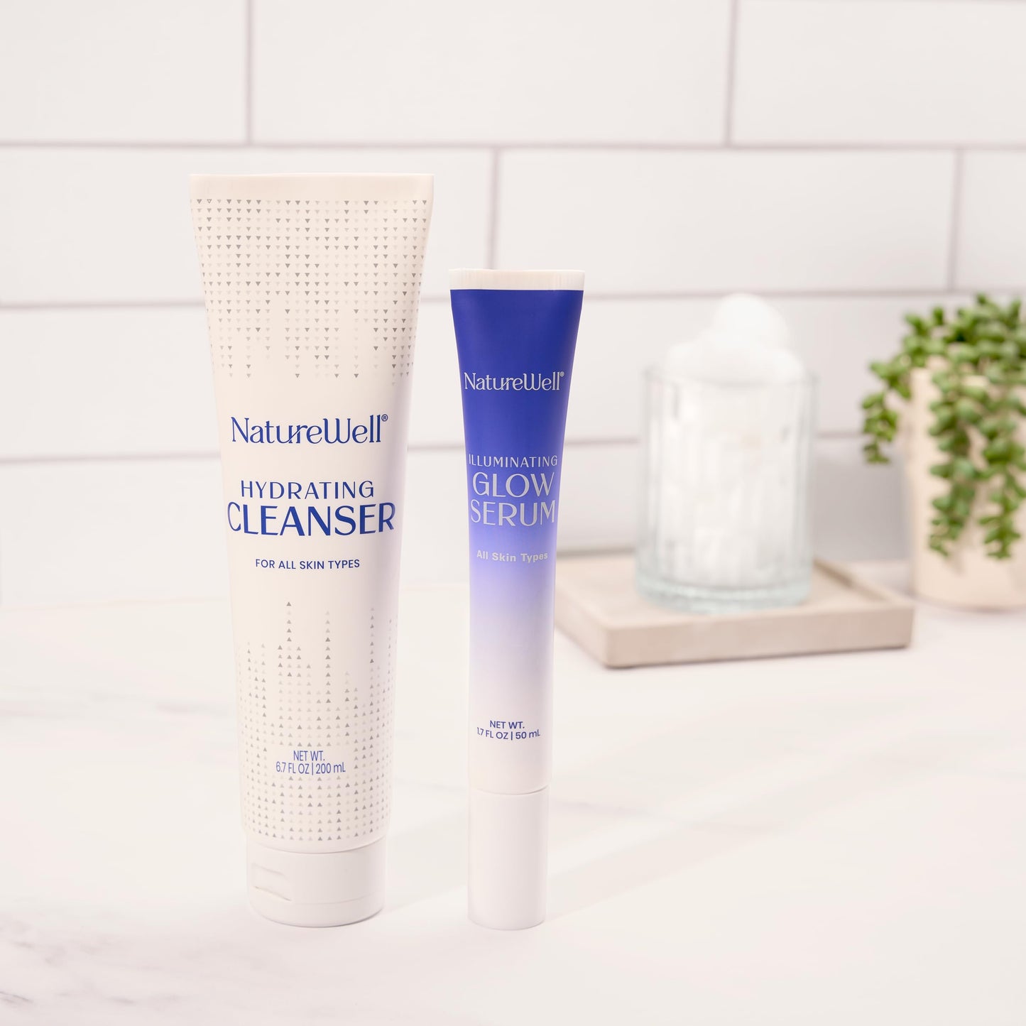 NATUREWELL Hydrating Cleanser & Illuminating Glow Serum Skincare Duo, Nourishes & Moisturizes While Providing A Natural Luminous Finish, For All Skin Types