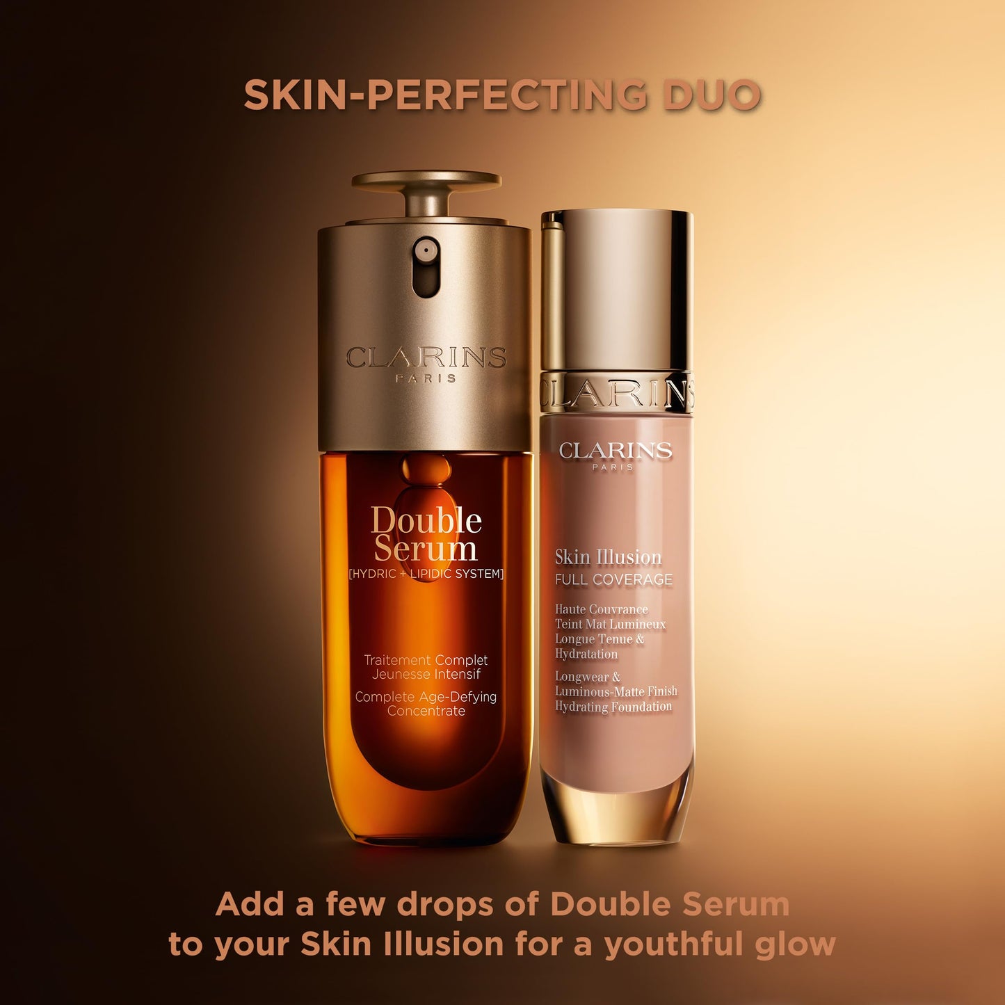Clarins Skin Illusion Longwear Full Coverage Foundation|Luminous Matte Finish|24H Hold and 24H Hydration|Natural Looking|Transfer, Sweat and Smudge Proof| Contains Hyaluronic Acid|1 Fl Oz, 107C