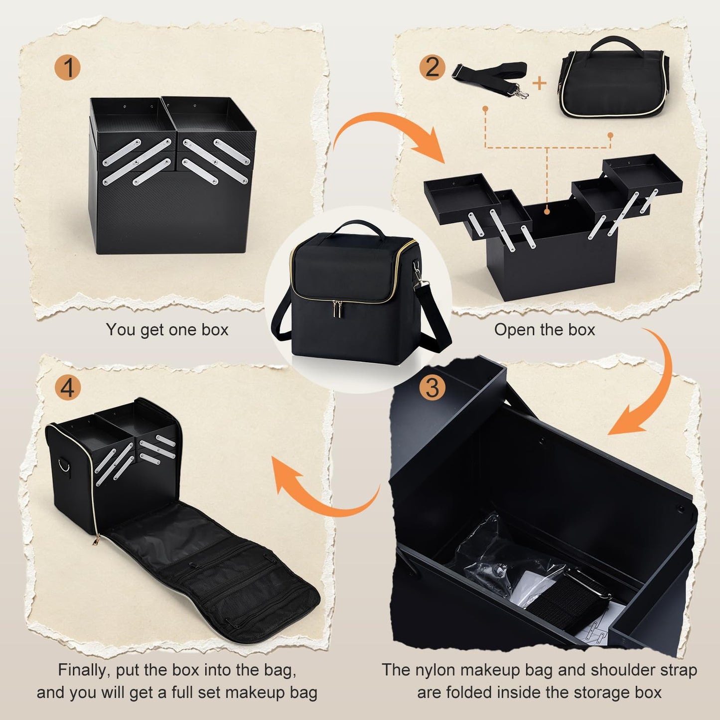 Yueieoun Large Travel Makeup Train Case, Big Makeup Bag Organizer Makeup Box,4 Tier Professional Cosmetic Storage Cases for Nail Tech Tattoo Storage Bag for Equipment and Supplies with luggage Sleeve