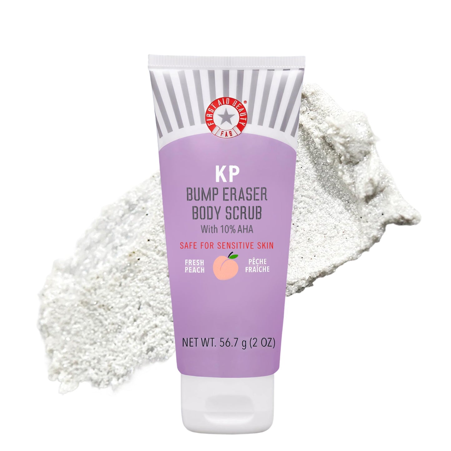 First Aid Beauty - KP Bump Eraser Body Scrub with 10% AHA, Keratosis Pilaris Exfoliator with Glycolic and Lactic acids, Helps Reduce Chicken Skin Bumps, Safe for Sensitive Skin, Peach Scent (2 oz)