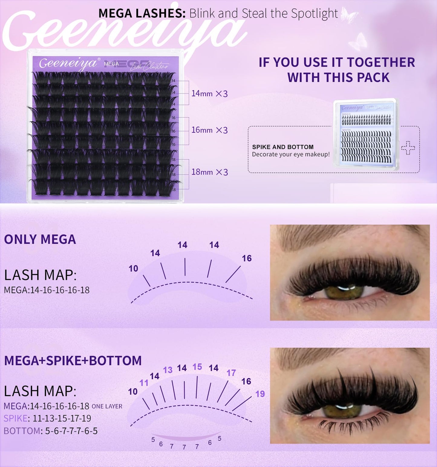 Geeneiya 5 Styles Lash Clusters Kit, GLITZ/MANGA/WIWI/BOTTOM Cluster Eyelash Extensions, 3D Wispy Lashes Kit with Lash Bond and Seal, Remover and Lash Extension Tools for Beginners, DIY at Home Easily