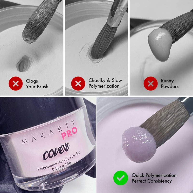 MakarttPro Acrylic Powder Set - 4 Colors 0.5oz Cover Powders for Nail Extension, Sculpting & Overlay - Cool Tone Collection for Professionals (Pink Essentials)