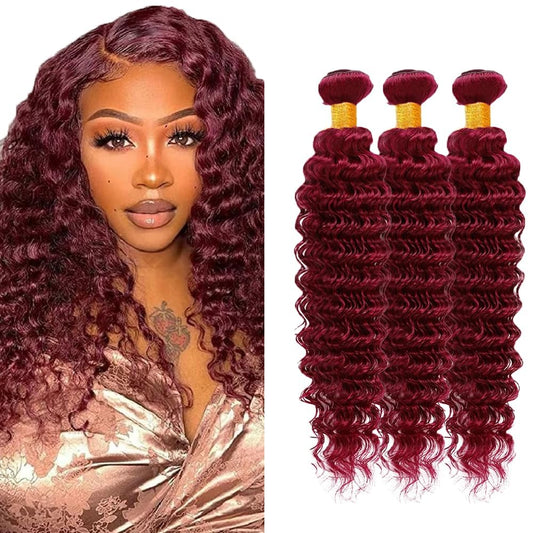 Giginger Bundles Human Hair 300g Burgundy 99J Deep Wave Human Hair Bundles 10 12 14 inch Wine Red Unprocessed Quick Weave Soft Sewn In Hair Extensions for Black Women