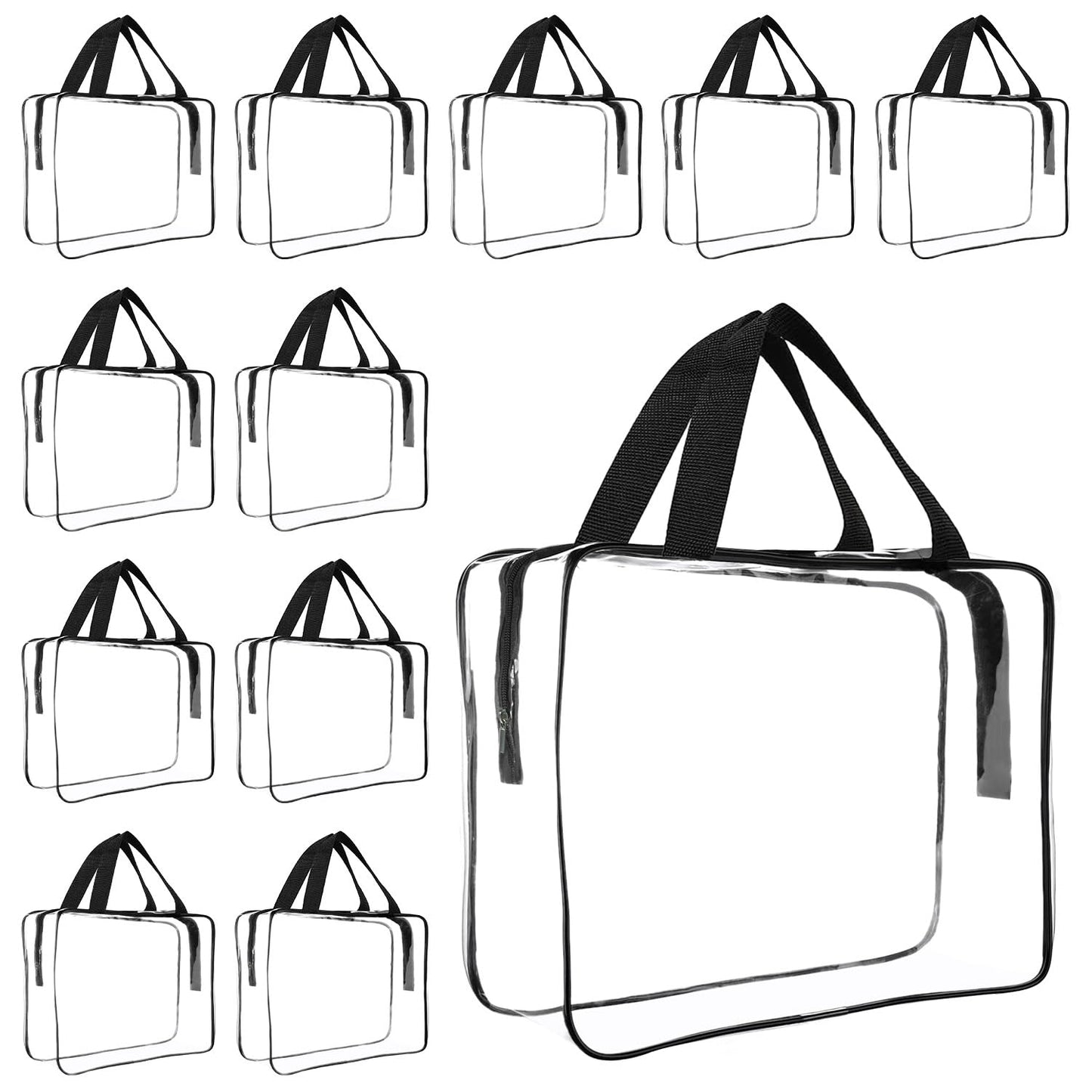 GEMLORD 12 Pieces Large Clear Cosmetic Organizer Makeup Bag, Clear PVC Travel Toiletry Bags with Zipper and Handle, Plastic Tote Bags for Beach, Traveling, Shopping, Storage
