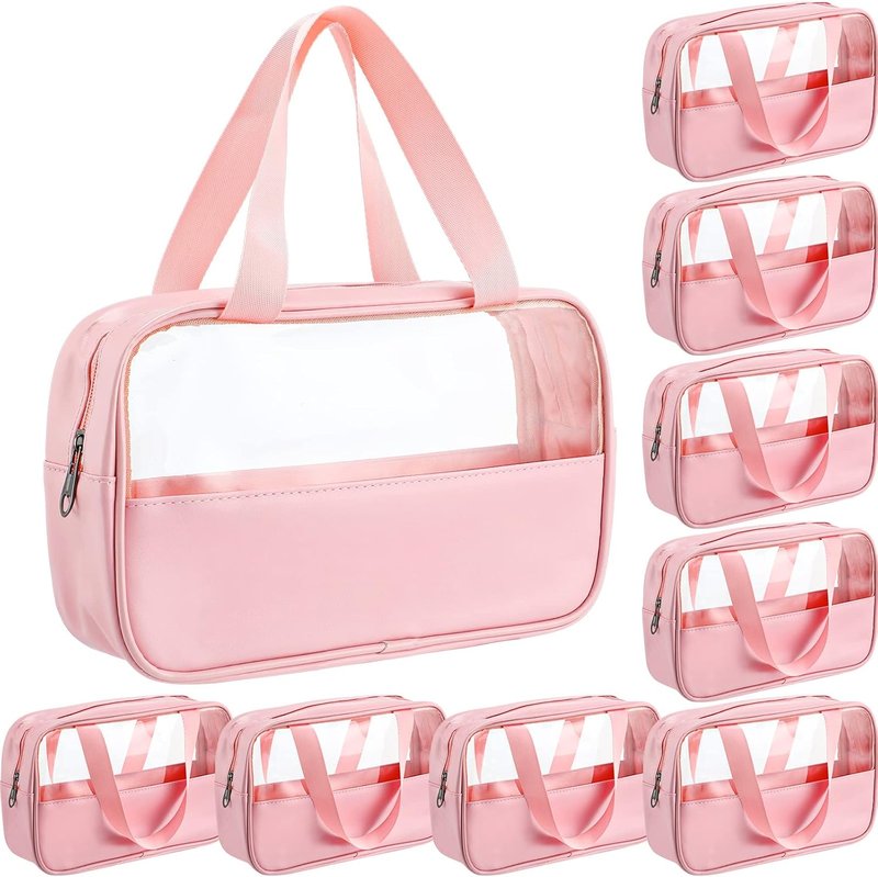 Translucent Makeup Bag Set - 9 Pcs Waterproof Toiletry Organizer for Travel | Portable Cosmetic Pouch - Pink