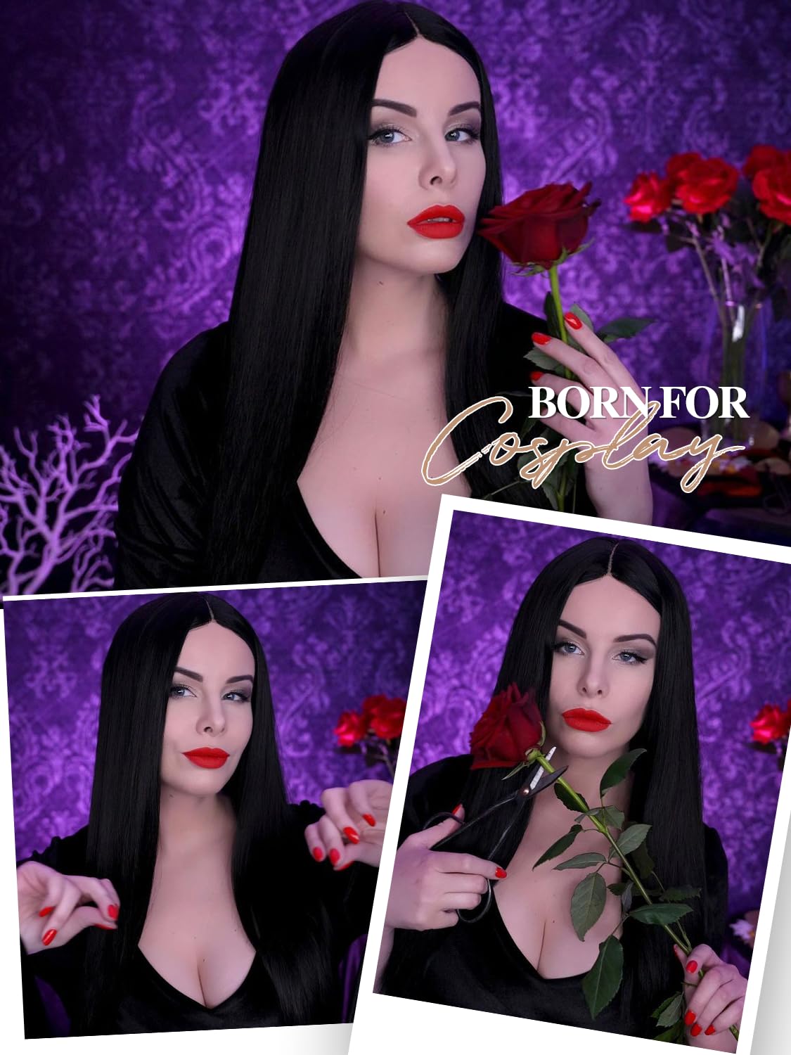 Long Black Wigs Straight Black Hair Dye Wig for Women Middle Part Synthetic Heat Resistant Natural Hair for Party or Halloween Costume Full Black Wigs for Girls