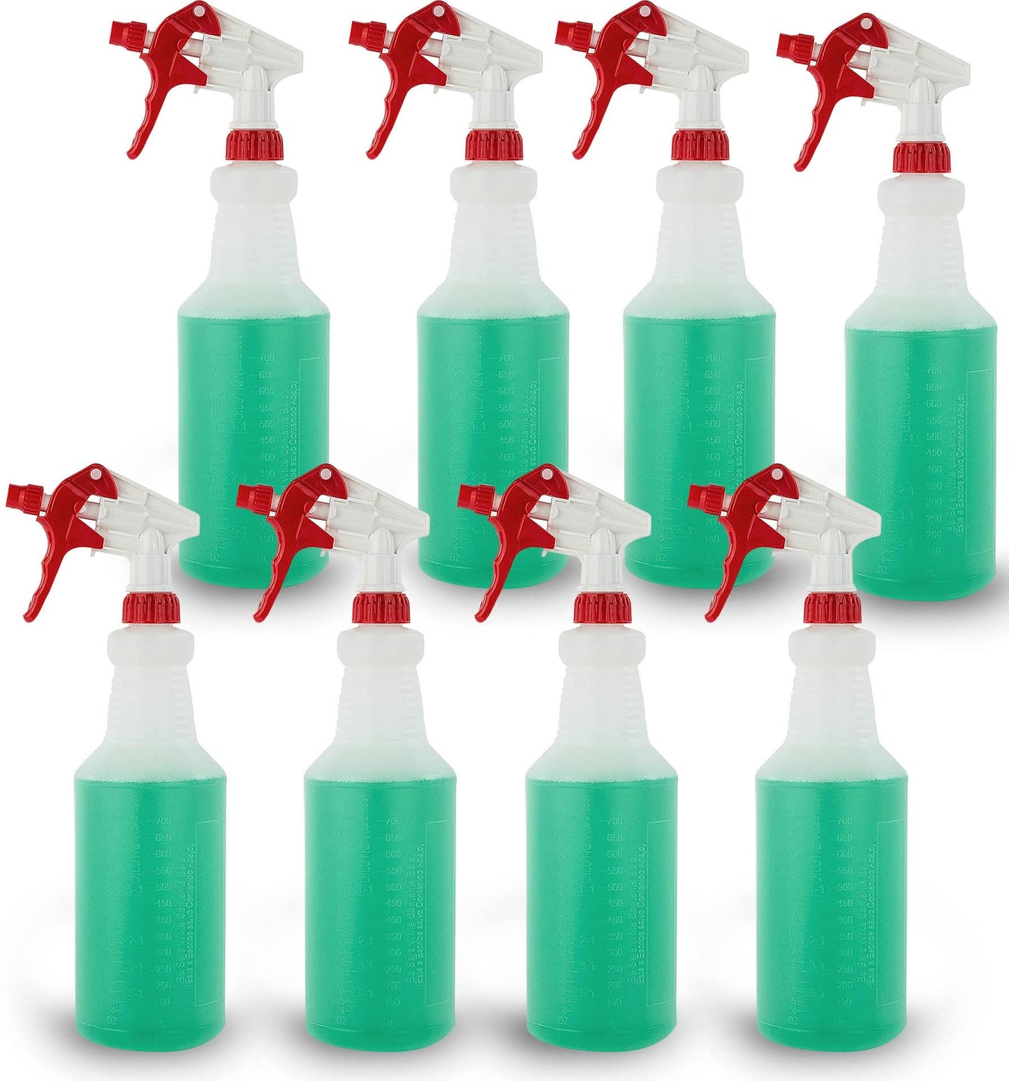 Plastic Spray Bottles Leak Proof Technology Empty 32 oz HDPE Commercial HDPE Heavy duty for cleaning solutions , with measurements , with fully Adjustable , Non-Clogging Nozzle, - 8 Sets