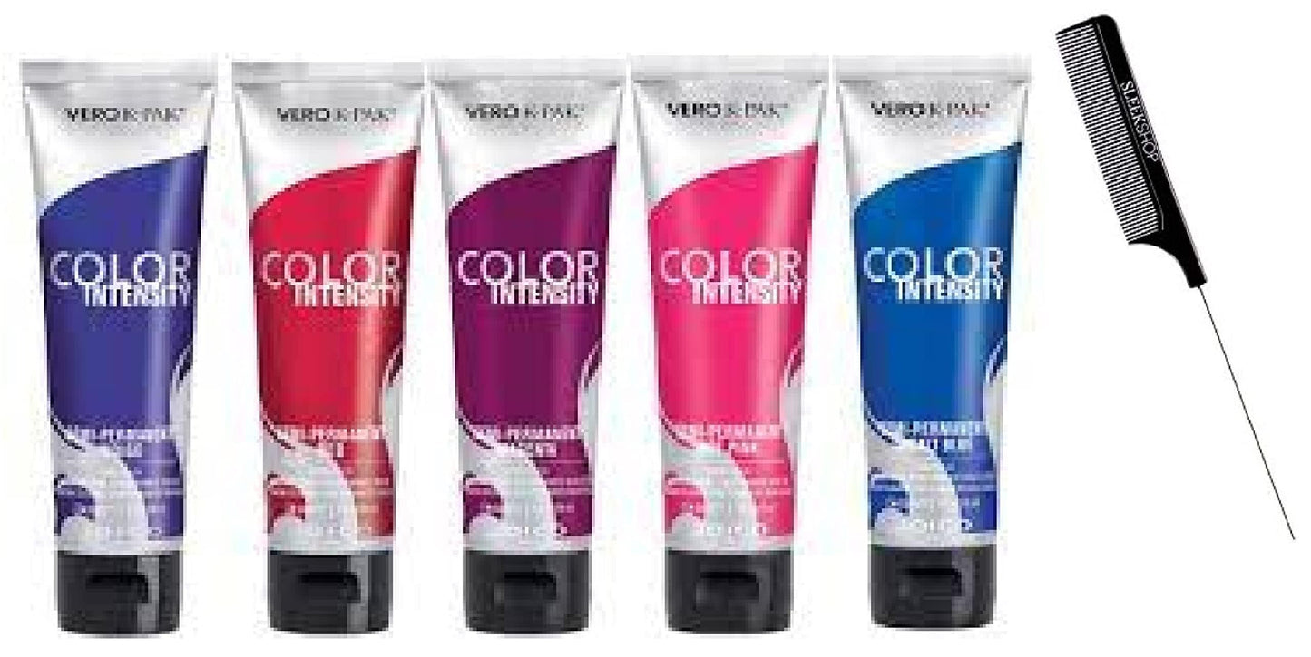 Intense Comb + Co𝐥o𝐫 Int𝐞n𝐬it𝐲 by J, SEMI-PERMANENT Creme Hair Color, Deep, Bold, Vibrant Colours (w/SIeekshop Rat Tail Pin Comb) Cream Haircolor Dye