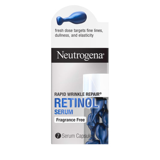 Neutrogena Rapid Wrinkle Repair Retinol Face Serum Capsules, Fragrance-Free Daily Facial Serum with Retinol that fights Fine Lines, Wrinkles, Dullness, Alcohol-Free & Non-Greasy, 7 ct